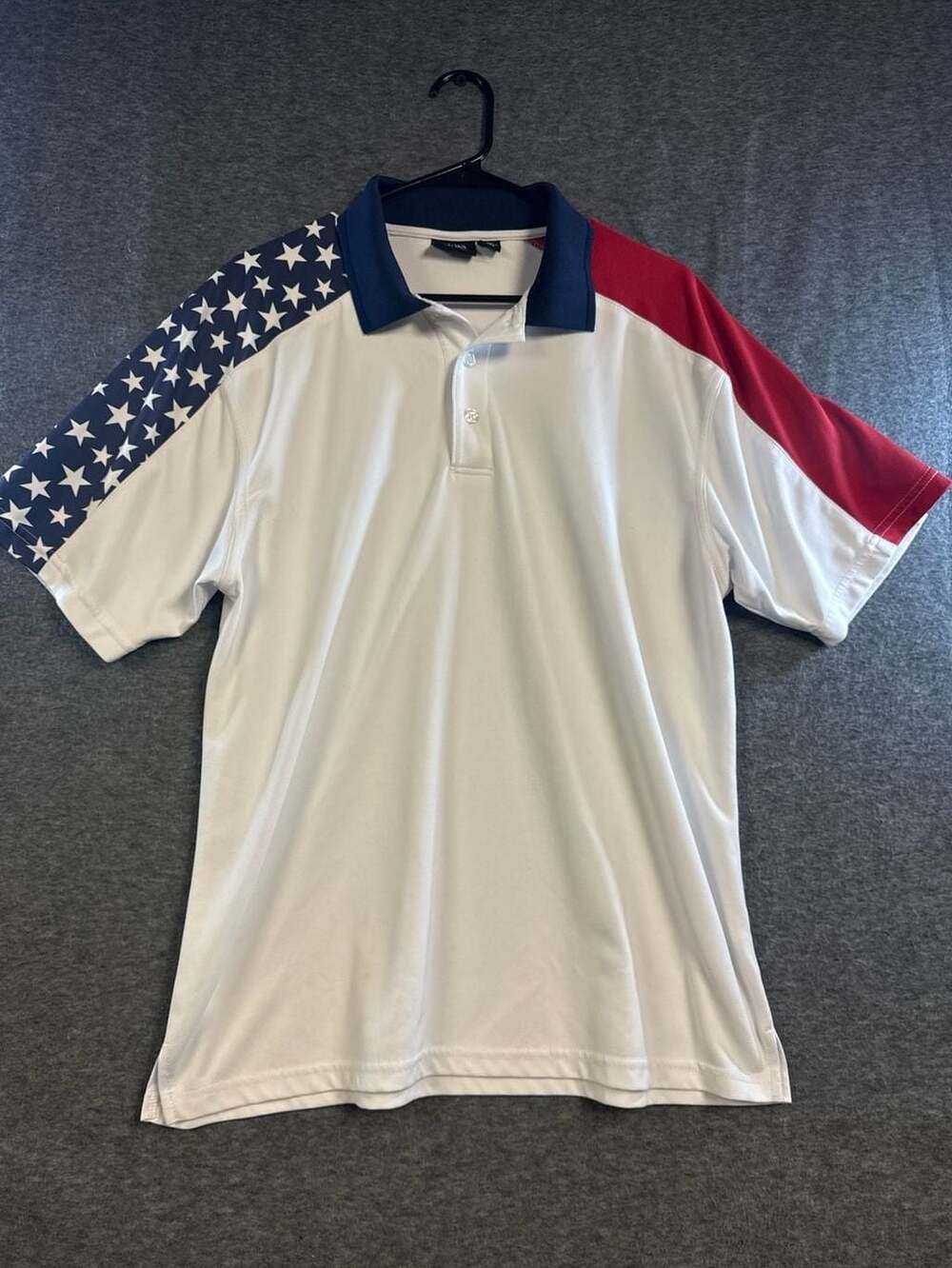 AKWA Classic Men's Stars and Stripes Patriotic Performance Golf Polo Shirt - L